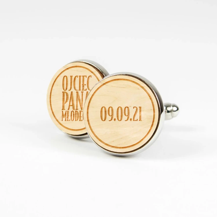 Ojciec Pana Młodego + Data_2_Natural - Spinki drewniane do mankietów - Ślub - Wesele - Wedding.webp
