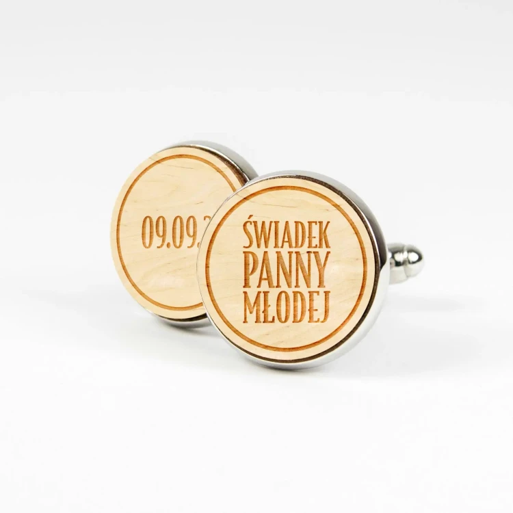 Świadek Panny Młodej + Data_1_Natural-Spinki drewniane do mankietów grawerowane-Ślub-Wesele-Wedding.webp
