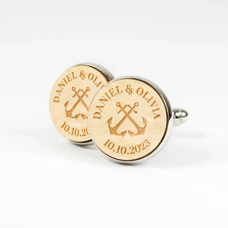 Personalizowane Spinki Kotwica z Imionami i Datą – Prezent | Kudula