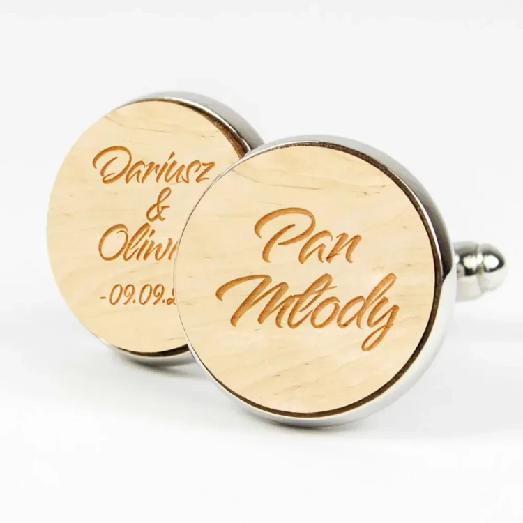 Pan Młody | Imiona + Data - Naturalny - Kudula | Spinki