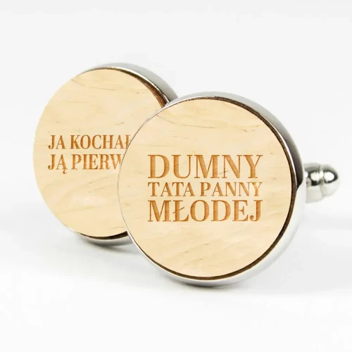 Spinki do mankietów drewniane - Ja kochałem Ją pierwszy | Dumny Tata Panny Młodej - Naturalny - Kudula | Spinki